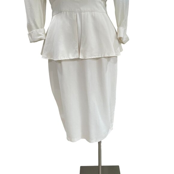 DB Designs Vintage Peplum Midi Dress Size 8 White Lace Modest Wedding USA - Picture 8 of 15